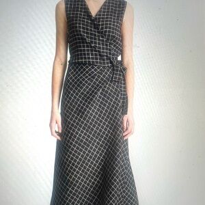 Trellis Plaid Draped Sleeveless Wrap Dress
